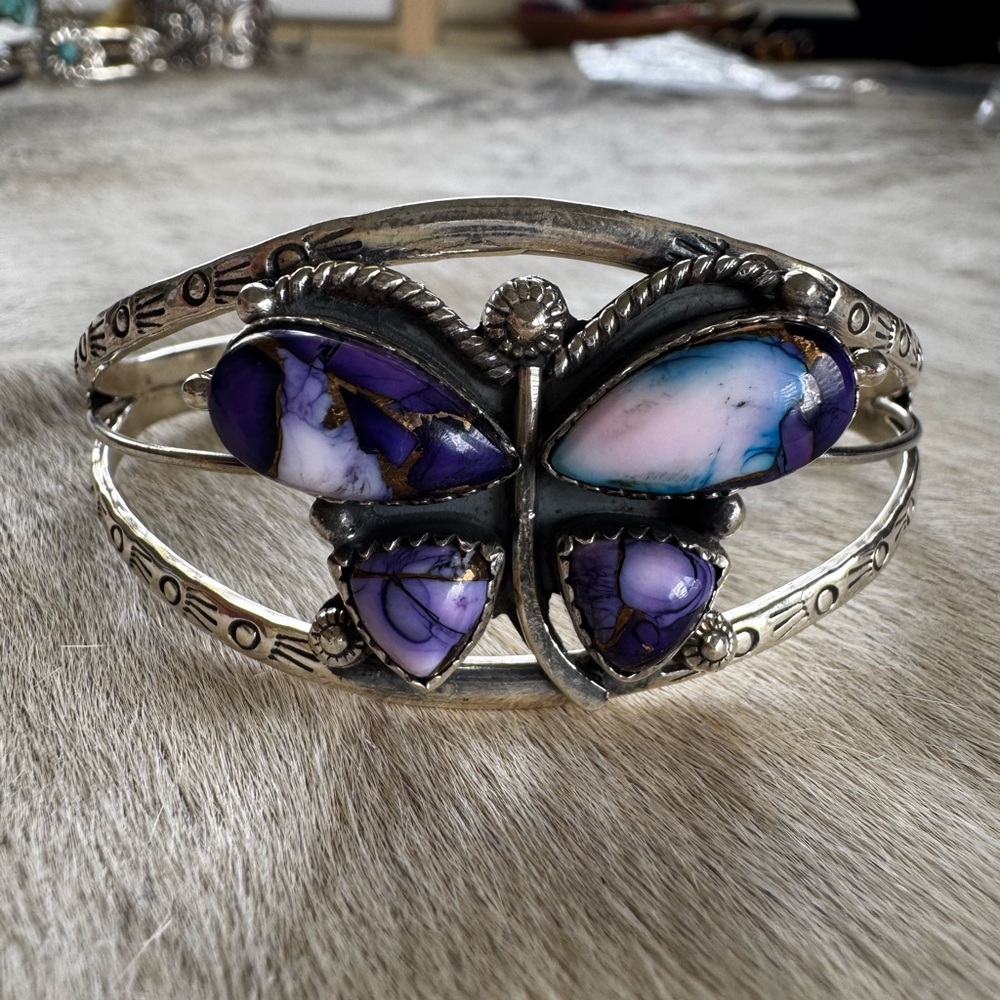 Sterling Silver Purple Dhalia Butterfly Bracelet